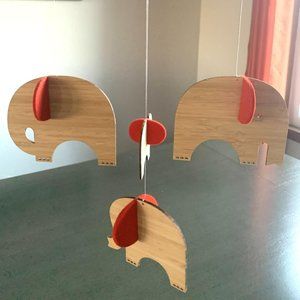 Eco Friendly Bamboo Petit Collage Elephants Circus Baby Nursery Mobile Decor NIB